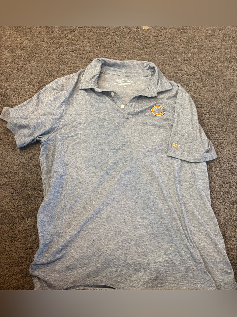 Vineyard Vines Light Heather Blue Polo with Chicago Bears Logo